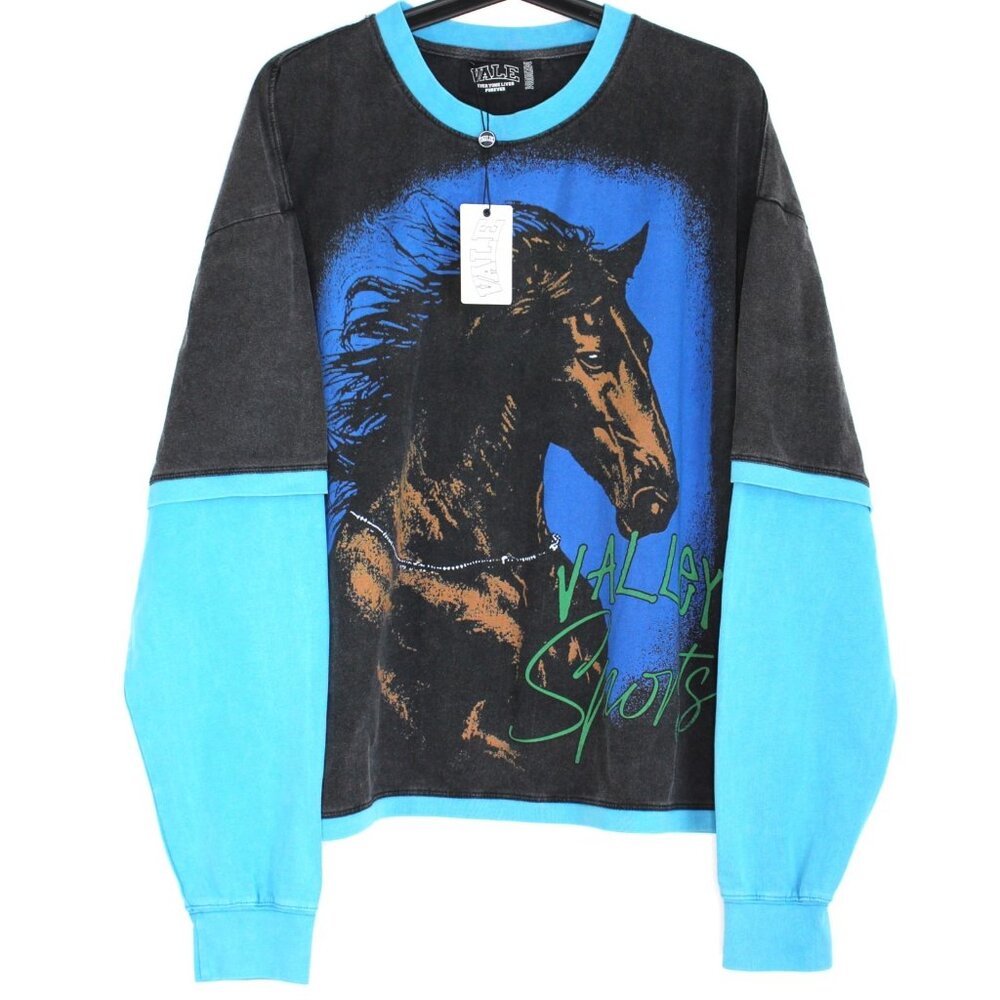 VALE Men Medium Valley Sports Horse Double Layer Longsleeve Sweatshirt NEW Q1107
